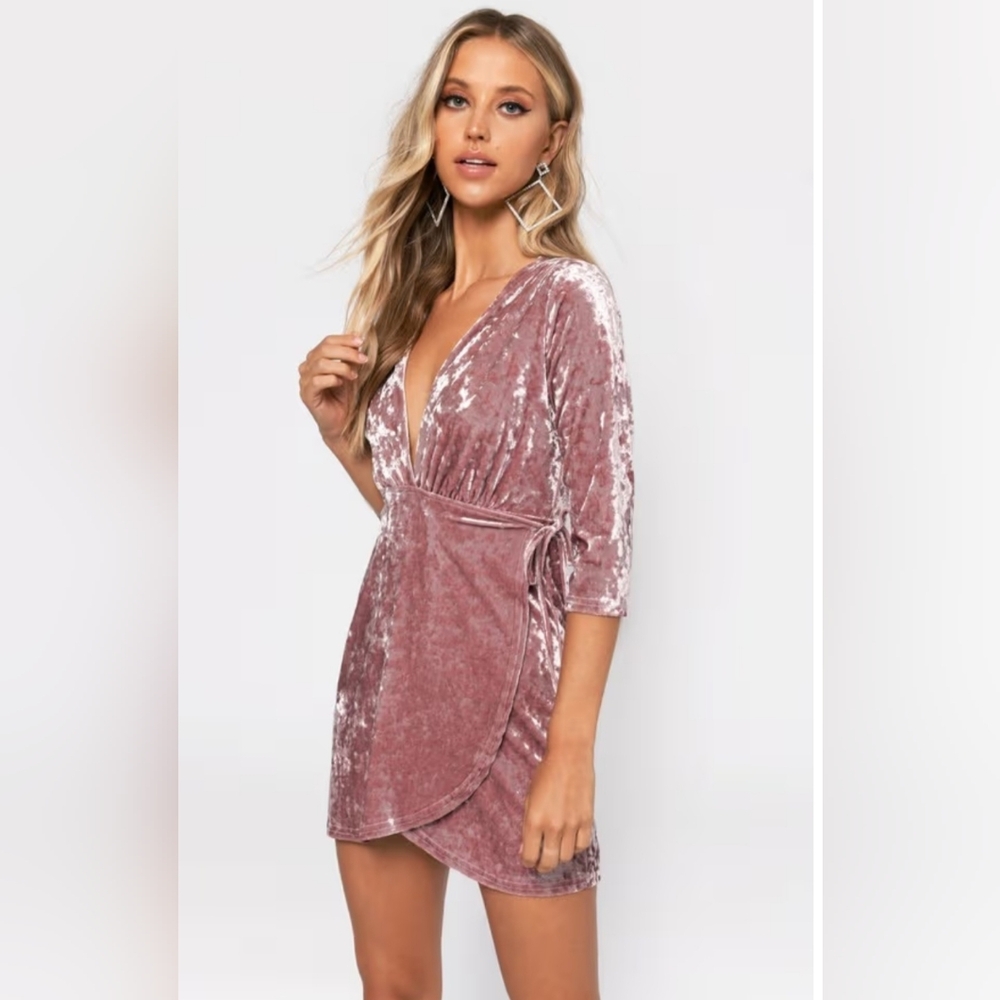 Tobi Pink Velvet Wrap Mini Dress